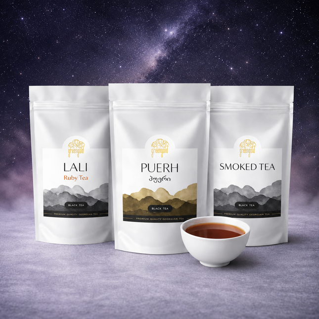 Black tea Green Gold | Green Gold black tea | Lali tea | Ghame black tea | Smoked tea | Puerh tea Of Green Gold | Tea Country | Black tea from Guria |