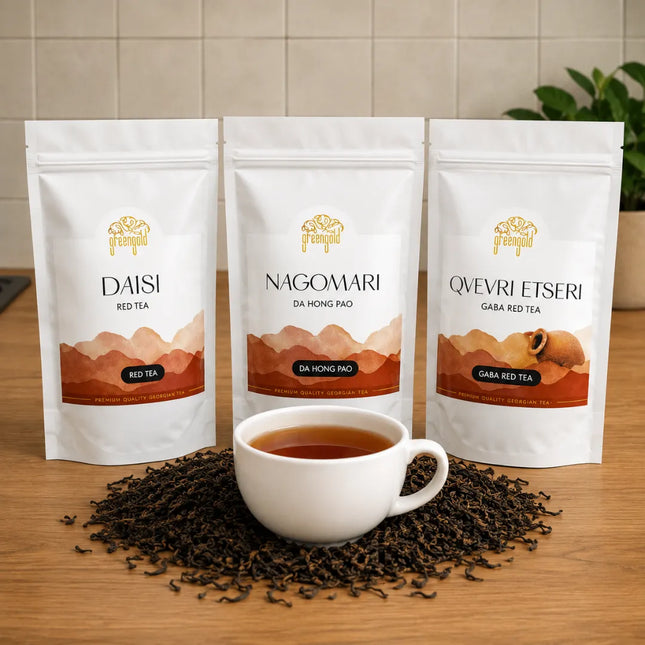 Green Gold red tea | წითელი ჩაი | გრინ გოლდი | Tsiteli chai | Witeli chai | Red tea in Georgia | Georgian red tea | guria tea | Nagomari tea | Daisi tea | Qvevri red tea | red tea leaves | Tea Country | ჩაის ქვეყანა | Chais qveyana