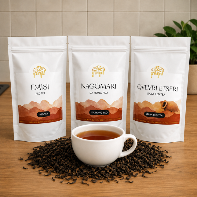 Green Gold red tea | წითელი ჩაი | გრინ გოლდი | Tsiteli chai | Witeli chai | Red tea in Georgia | Georgian red tea | guria tea | Nagomari tea | Daisi tea | Qvevri red tea | red tea leaves | Tea Country | ჩაის ქვეყანა | Chais qveyana